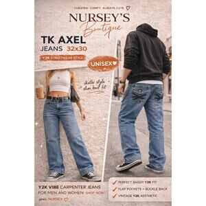 TK Axel Y2K Jeans 32x30 Straight Leg Flap Pocket Buckle Back